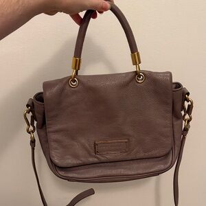 Women's Leather Top-Handle Bag in Taupe